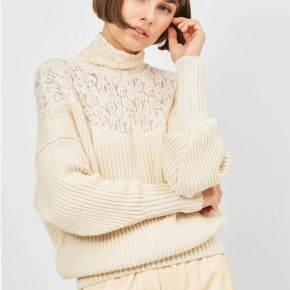 Zara Beige Lace & Knit Pullover Sweater Womens Small Grandmacore - Picture 1 of 9